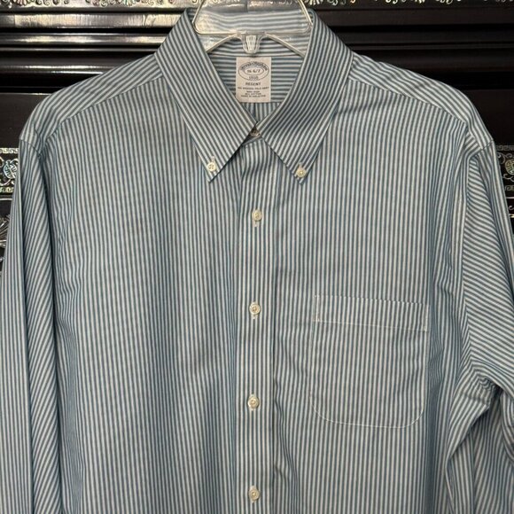 Brooks Brothers Regent Fit 16 Non-Iron Cotton Striped Long-Sleeve Shirt Blue - Picture 2 of 8